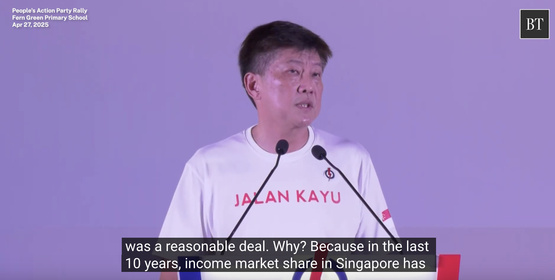 Screengrab of Ng’s speech at the Fern Green Primary School Rally on 27 April 2025